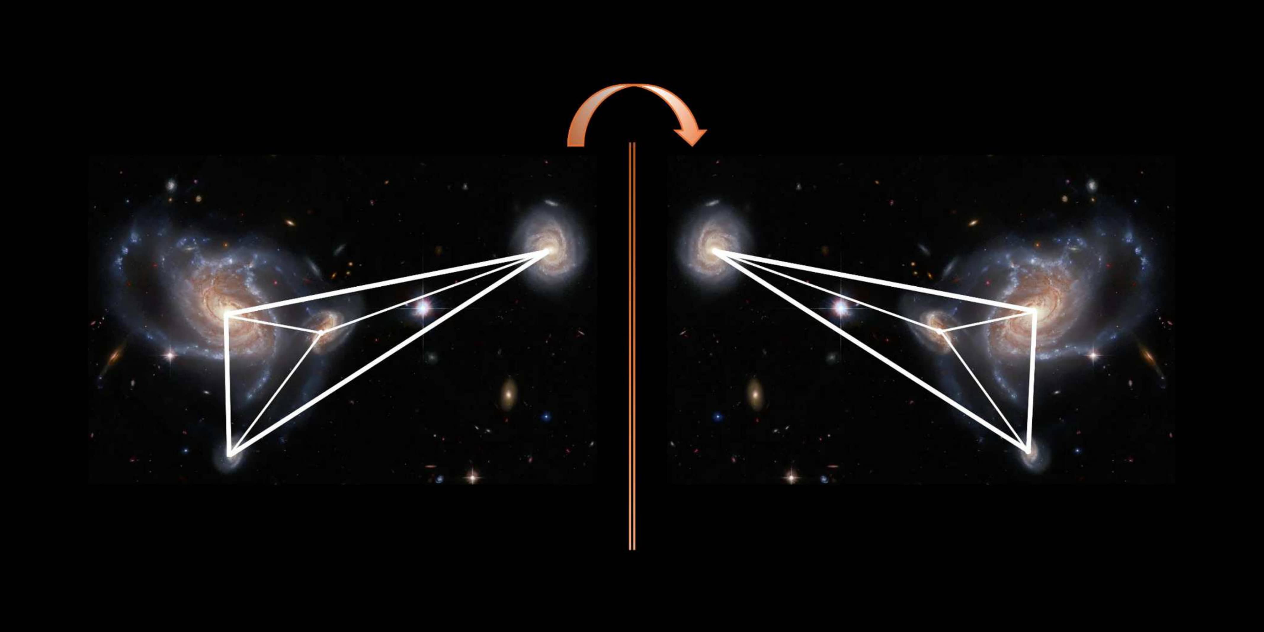 Mirrored galaxy configuration illustrating parity transformation